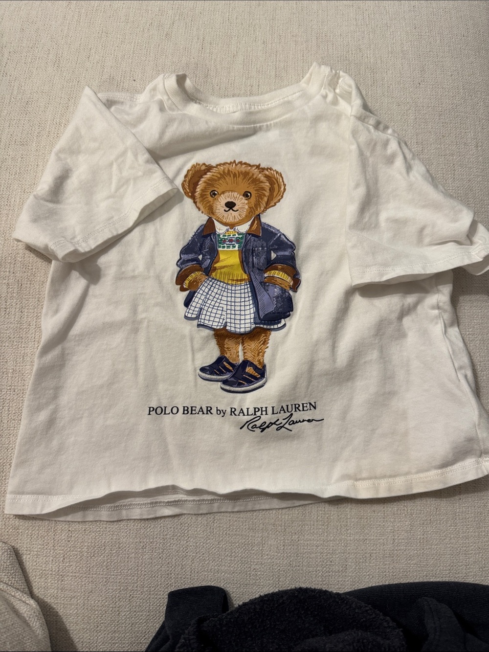 Ralph Lauren  kids girls White Polo Bear Graphic Tee with Navy & Yellow Accents